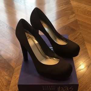 Stuart Weitzman Black Satin Platform Heels